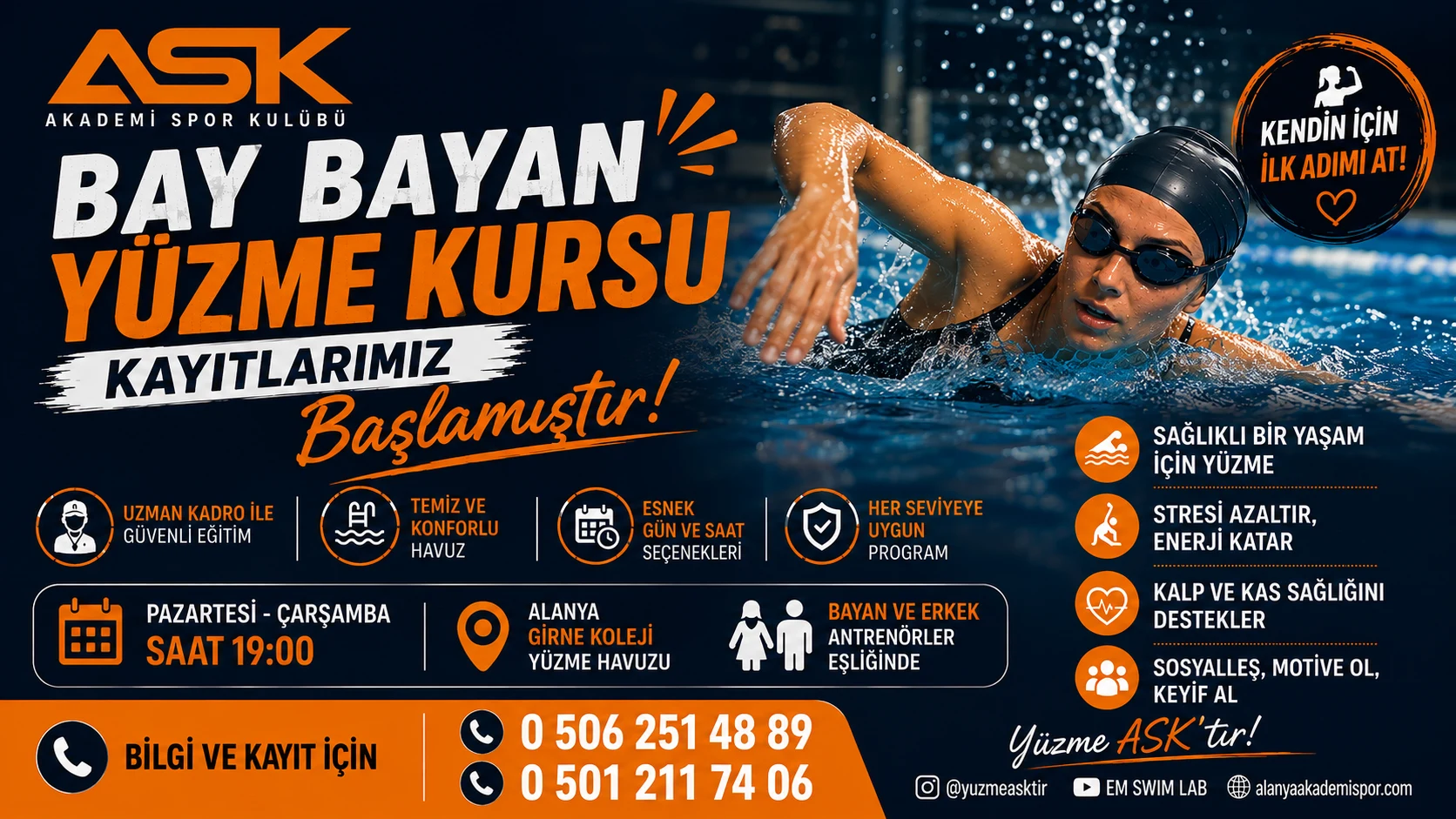 Bay & Bayan Yüzme Kursu Kayıtlarımız Başlamıştır!